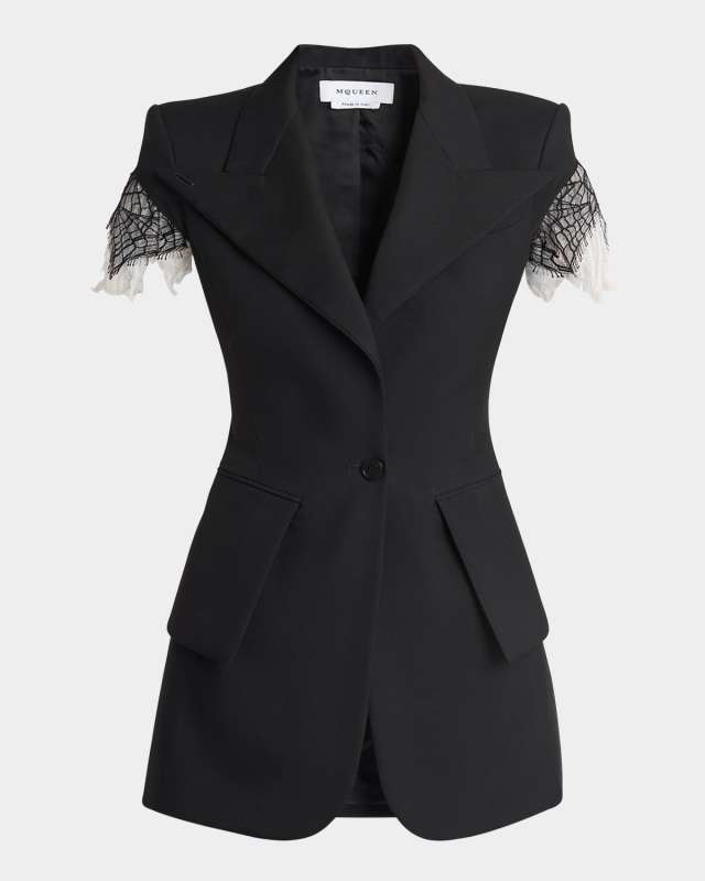 Lace-Trim Single-Breasted Blazer Vest